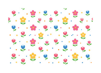 Obraz premium Spring floral pattern built around small stylized blossoms and buds evenly spaced to form a clean and modern surface design. The illustration