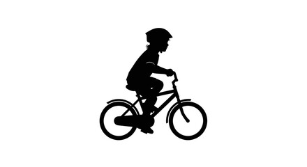 Obraz premium Young Boy Riding Bicycle Silhouette Profile.