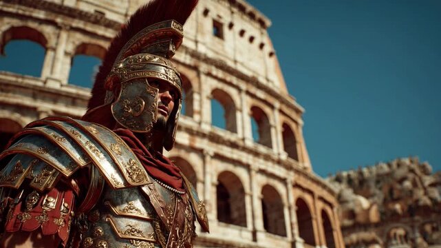 roman gladiator in front of colosseum in rome