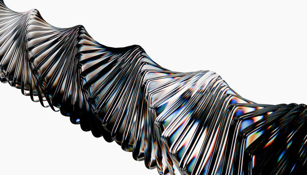 Abstract metallic spiral pattern reflective modern dynamic art isolated white background creative futuristic sculpture twisted