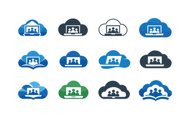 Obraz premium Virtual Classroom Logos. Virtual classrooms. Icon set. Set Logo of virtual classrooms: cloud-based education platform symbol. harmonious logo variations of the