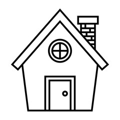 Simple house outline icon with chimney and windows isolated on transparent background.
