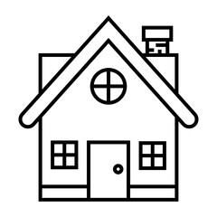 Simple house outline icon with chimney and windows isolated on transparent background.
