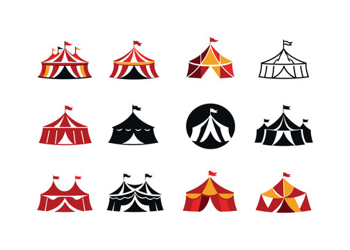    circus performance. Icon set. Set Logo of circus performance: circus tent stage. harmonious logo variations of the same emblematic concept,