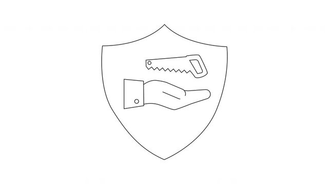 Shield with Saw and Hand Icon - Safety and Protection.
