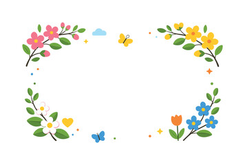 Obraz premium Spring Floral Greeting. Spring holiday greeting background clean poster-style scene with floral branches and gentle decorative accents framing a blank message