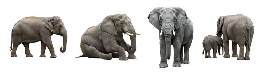 Fototapeta premium A group of elephants standing together on transparent background