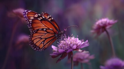 Obraz premium Orange and black butterfly on purple flower
