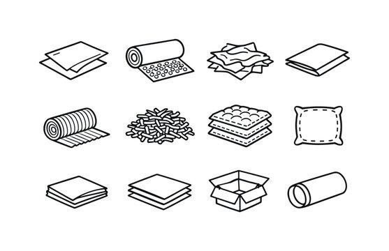   Protective wrapping materials. Line outline icon set of Protective wrapping materials: