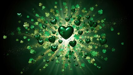 Obraz premium Vibrant Green Hearts and Shamrocks Background for St. Patrick's Day Celebrations