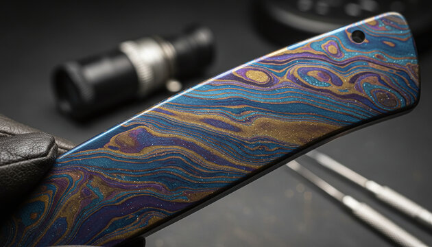 Timascus titanium damascus metal texture with colorful anodized pattern