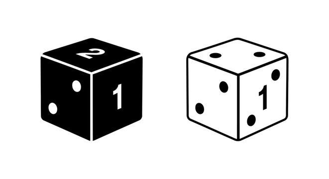 Two dice showing different numbers, one black and one white, isolated on white background Vector