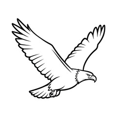 Fototapeta premium Black and white illustration of an eagle in flight with outstretched wings on plain background
