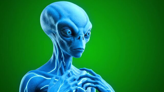 Blue Alien Anatomy 3D Rendering Animation green screen.