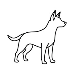 Fototapeta premium Detailed line art illustration of a standing dog in profile view with pointed ears and tail on white background