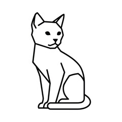 Fototapeta premium Simple black and white line drawing of a cat sitting and looking back minimalist pet illustration clean design white background animal graphic