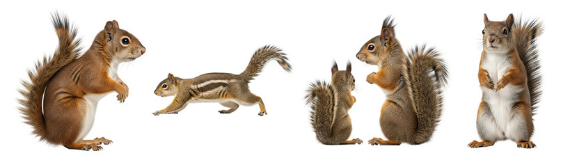 Obraz premium A group of squirrels in various poses on transparent background