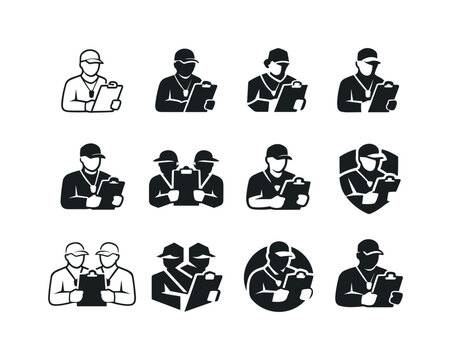    coach with clipboard. Icon set. Set Logo of coach with clipboard: sports coach holding clipboard. harmonious logo variations of the same
