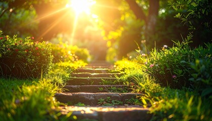 Stairs with sunlight in the garden