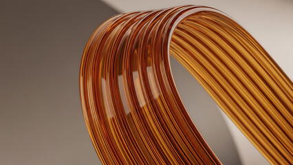 Abstract Macro of Amber Transparent Fluid Ribbons with Warm Light Reflections