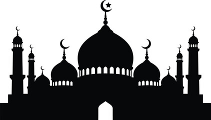 Islamic mosque architecture silhouette with domes and minarets © Rohima