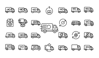 Outline fast delivery truck and logistics line icon set © MdNipon