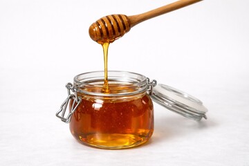 Honey, jar and dipper, beekeeping and apiary