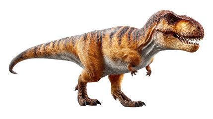 Naklejka premium Tyrannosaurus Rex on the Prowl: A majestic Tyrannosaurus Rex, rendered in vivid detail, strides confidently, embodying the raw power and ancient dominance of the prehistoric era.