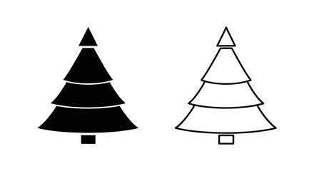 Fototapeta premium Simple black and white christmas tree line art, minimalist holiday vector Vector