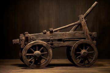 Fototapeta premium Wooden model of a historical war machine on wheels, a renaissance invention