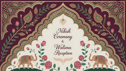 Traditional Mughal Wedding Card Design, Invitation template
