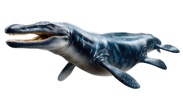 Ancient Sea Predator: A lifelike rendition of a formidable mosasaur glides through the prehistoric waters, teeth bared in a display of power. A captivating glimpse into an ancient world. 