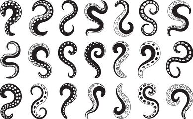 Obraz premium Kraken octopus tentacles set featuring giant sea monster arms with suction cups in curved positions