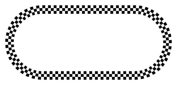 Rounded rectangle checkered racing frame, motorsport track border element for competition branding and automotive design, PNG with transparent background