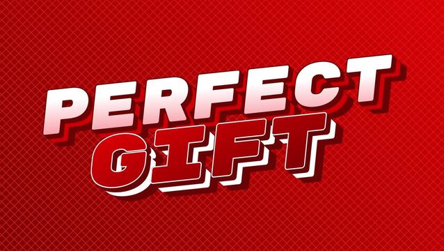 Bold 3d white and red motion text reading perfect gift on red patterned background, promotional banner style for sale, holiday, or marketing