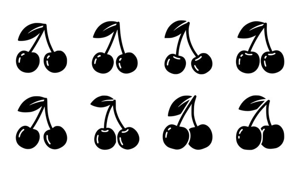 Solid glyph cherry fruit icon collection vector