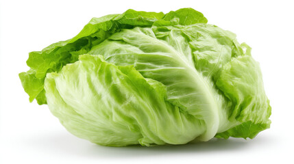 Fresh iceberg lettuce leaf isolated on white background, featuring crisp texture and vibrant green color, perfect for salad, healthy food, and fresh produce concepts.