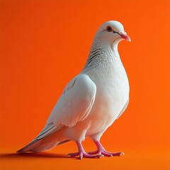 Obraz premium A beautiful white pigeon poses against a bright orange backdrop, showcasing its charm