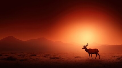 A silhouette of a majestic deer stands against a stunning sunset glow, representing the beauty of wildlife and nature while evoking a sense of peace and tranquility.