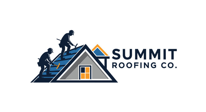 Summit Roofing Co. logo with two roofers working on a house roof.