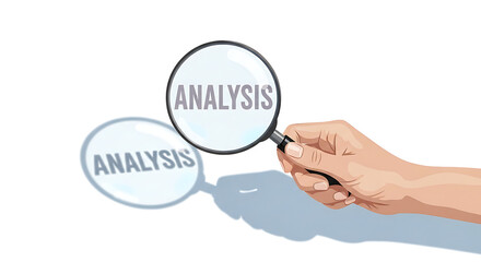 hand holding magnifying glass in ANALYSIS Text.