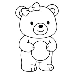 A soft and cuddly bear wearing a pretty hair ribbon. Ideal for baby shower invitations, toy store branding, and childhood comfort themes.