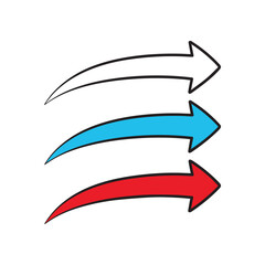 Obraz premium Three colorful arrows pointing right in minimalist style on white background