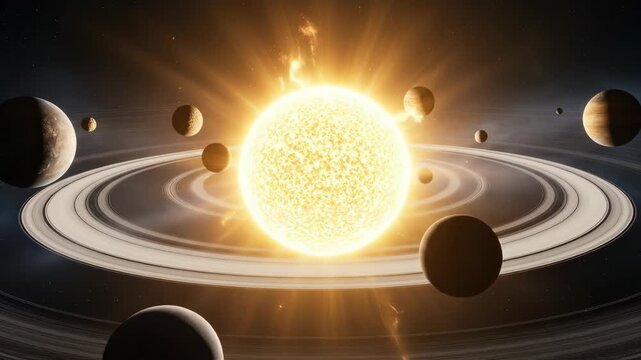 Solar system with planets orbiting a bright star.