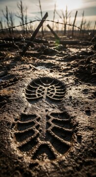 Soldier Bootprint Left in Muddy Terrain