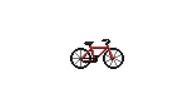 8bit Pixel Art Bicycle Looping Animation on White Background &ndash; Retro Bike Sprite