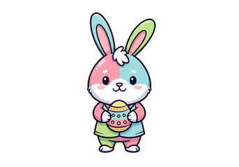 Fototapeta premium Cute Pastel Bunny Holding Easter Egg in Cartoon Style