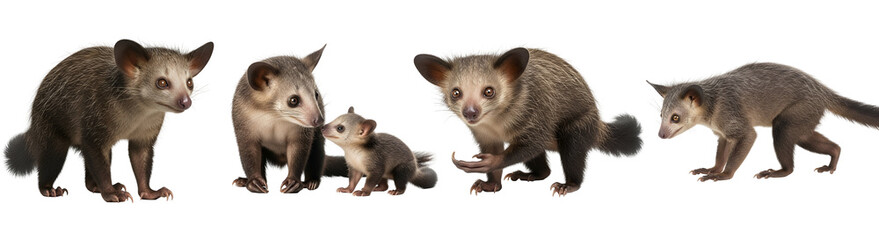 A group of adorable quokkas and their young standing together on transparent background