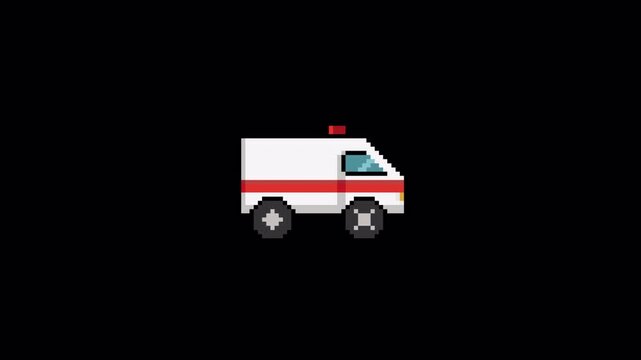 8bit Pixel Art Ambulance Looping Animation with Transparent Background &ndash; Retro Emergency Vehicle