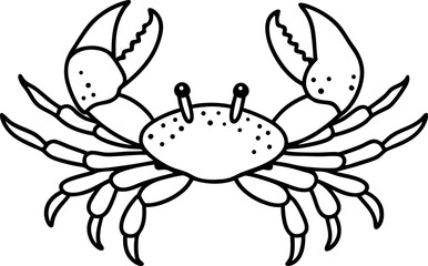 black and white crab illustration with claws open sea creature, marine life, crustacean drawing